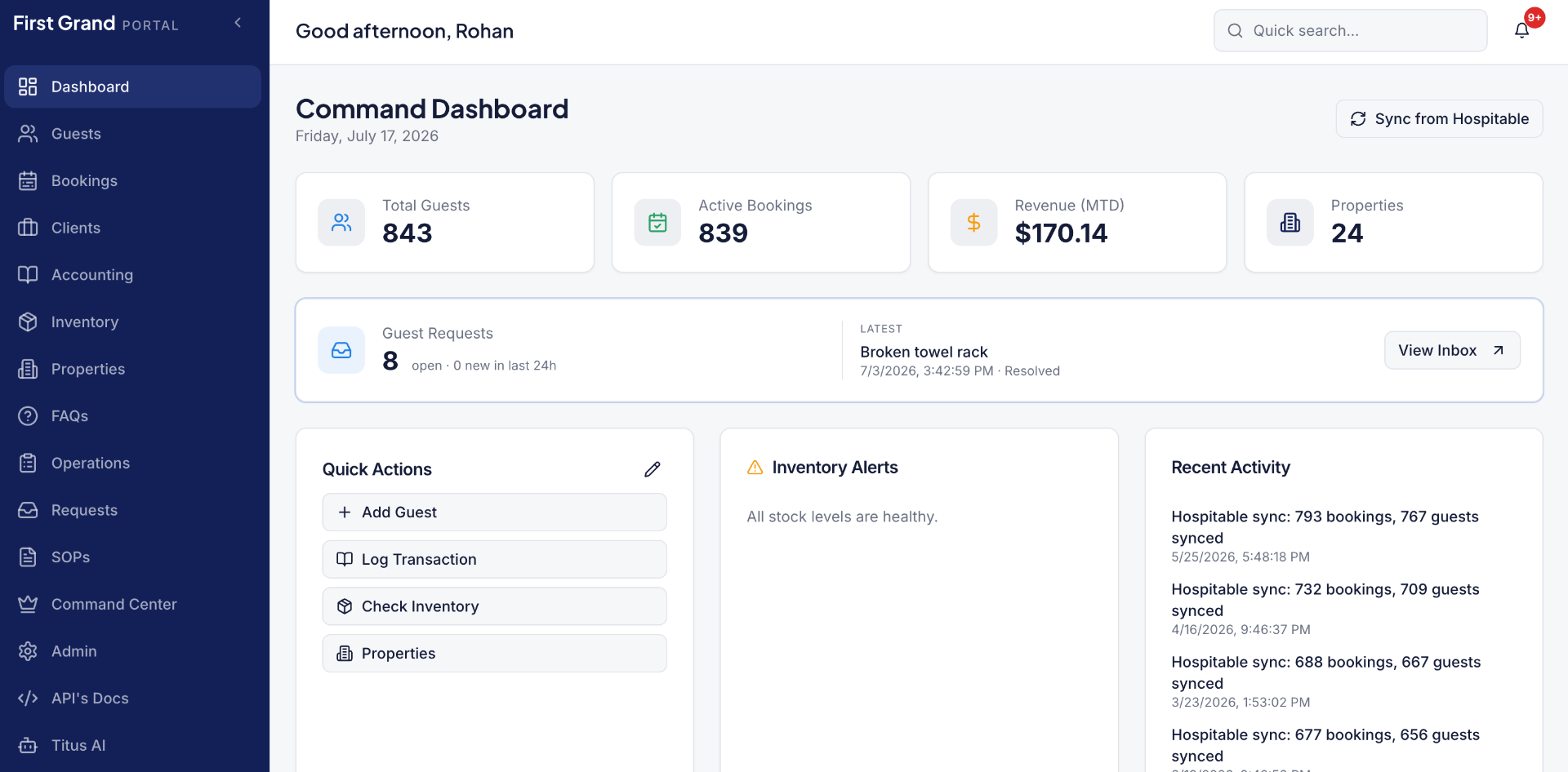 First Grand Portal dashboard on laptop