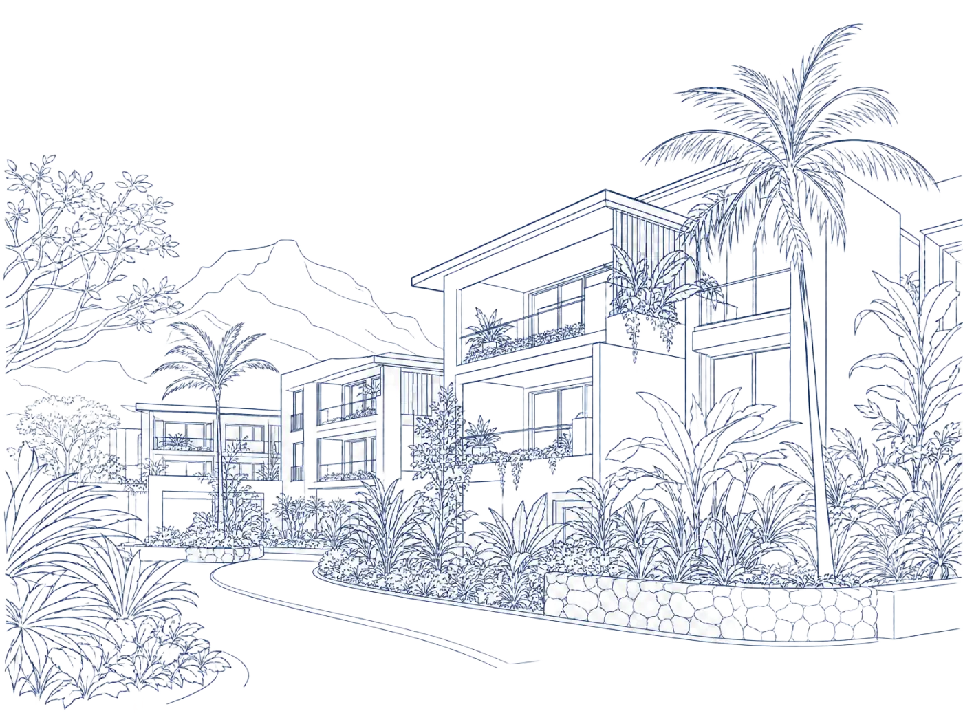 Contemporary residential development with tropical planting in Mauritius